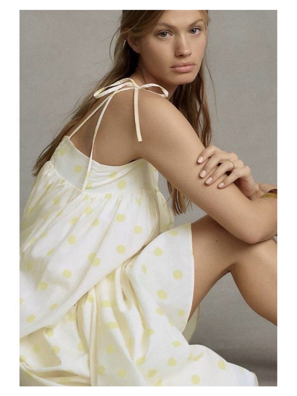 Two Whit Yellow Polka Dot Tie-Strap Sundress